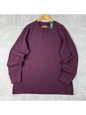 L.L.Bean Deep Wine Unshk Mini Waffle Henley Long Sleeve Shirt Mens L Tall NWT